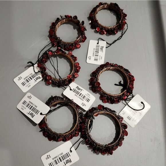 6 NWT Pier1 Red Sequin Napkin Holder Rings - Picture 1 of 4